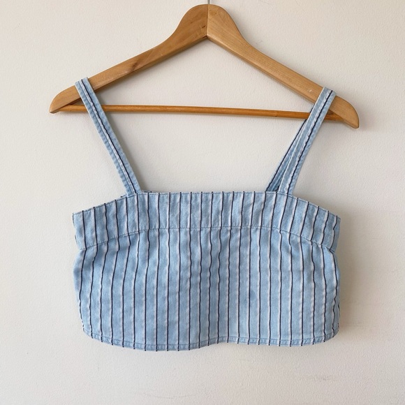 Aritzia Wilfred Free Pasha Tank Blue Striped Denim Cropped Top - Picture 2 of 5
